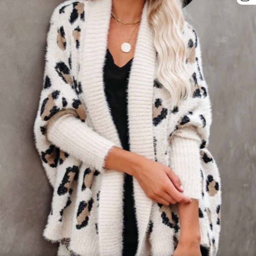 Very J Cream and Brown Animal Print Cardigan